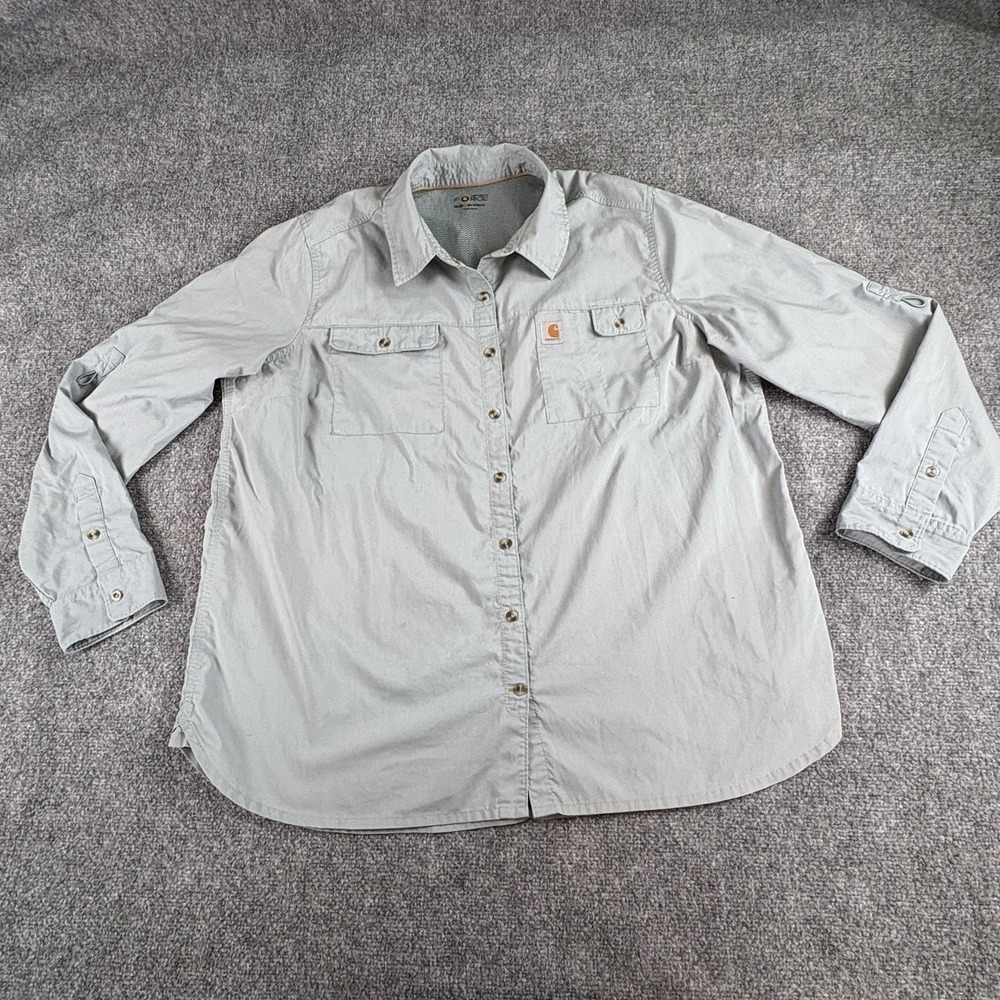Carhartt Force Shirt Women XXL 20 Blue Workwear Utility Outdoor Fishing Distress